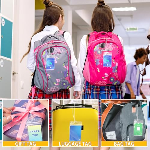 WYOMER 24 Pieces Plastic Luggage Bag Tag Holder Badge Label Tag Holder Clear ID Card Holder with 24 Pack Luggage Tag Loop Straps for Office Business Travel Supplies - Image 5