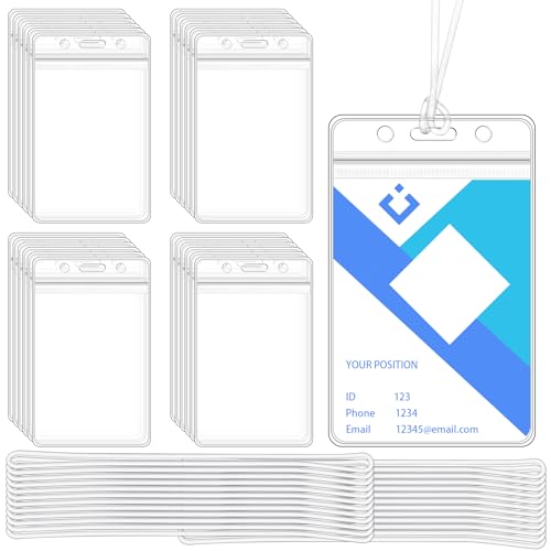 WYOMER 24 Pieces Plastic Luggage Bag Tag Holder Badge Label Tag Holder Clear ID Card Holder with 24 Pack Luggage Tag Loop Straps for Office Business Travel Supplies - Image 1