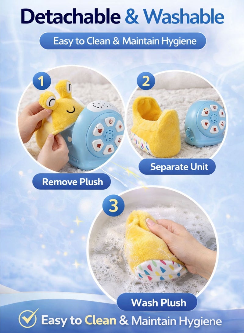 Oobidoo Snail Projector with Light and Sound for Babies and Toddlers, Baby Night Light Projector, Star Projection Lamp, Music and Story Sound Machine, Plush Sleep Soother, Detachable Washable Snail Toy, Nursery Bedtime Sleep Aid 18+ Months - Image 3