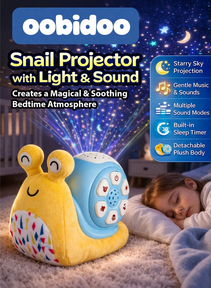 Oobidoo Snail Projector with Light and Sound for Babies and Toddlers, Baby Night Light Projector, Star Projection Lamp, Music and Story Sound Machine, Plush Sleep Soother, Detachable Washable Snail Toy, Nursery Bedtime Sleep Aid 18+ Months - Image 1