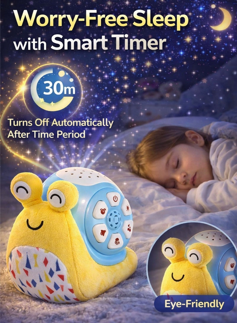 Oobidoo Snail Projector with Light and Sound for Babies and Toddlers, Baby Night Light Projector, Star Projection Lamp, Music and Story Sound Machine, Plush Sleep Soother, Detachable Washable Snail Toy, Nursery Bedtime Sleep Aid 18+ Months - Image 5