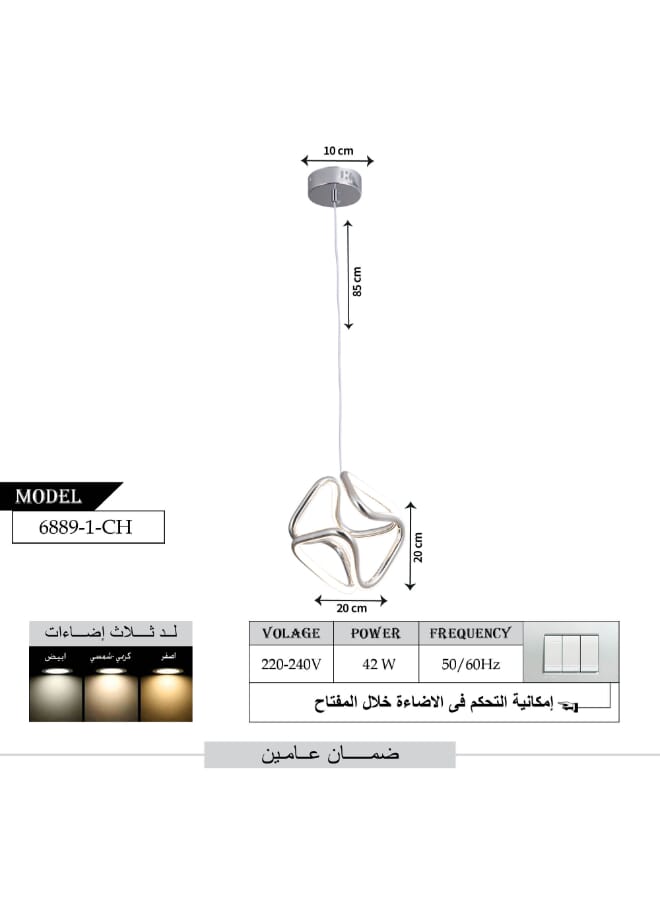 Best Power Modern LED Pendant 6889-1 with 3 Lighting Levels, 42W, 85cm Adjustable Length - Elegant Pendant Light for Living Room, Dining Room, and Bedroom - Image 3