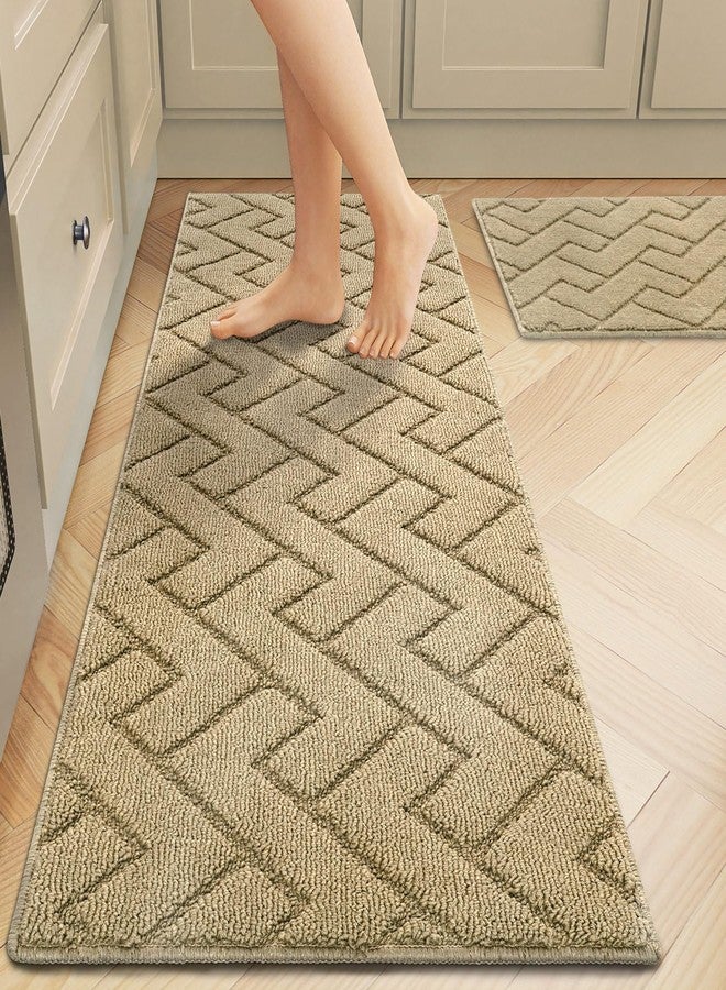 hicorfe Kitchen Runner Rugs and Mats Sets,2 Pieces Absorbent Non-Slip Kitchen Rug,Comfort Kitchen Mat for Floor,Washable for Kitchen,Hallway,Office,Sink,Laundry(20"x48"+20"x32",Brown) - Image 1
