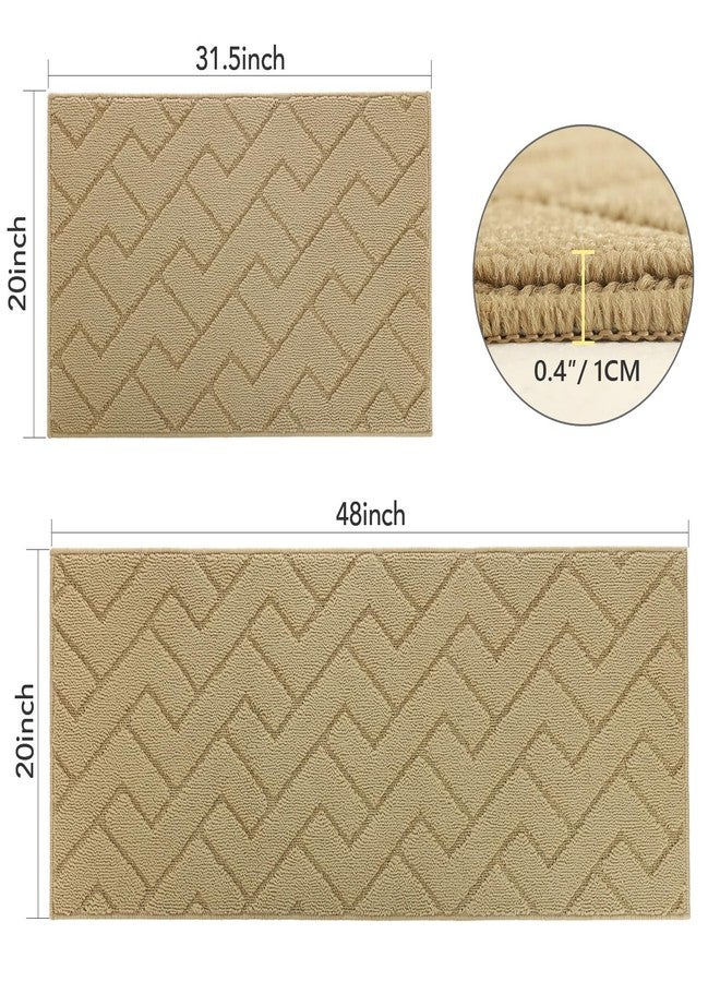 hicorfe Kitchen Runner Rugs and Mats Sets,2 Pieces Absorbent Non-Slip Kitchen Rug,Comfort Kitchen Mat for Floor,Washable for Kitchen,Hallway,Office,Sink,Laundry(20"x48"+20"x32",Brown) - Image 2