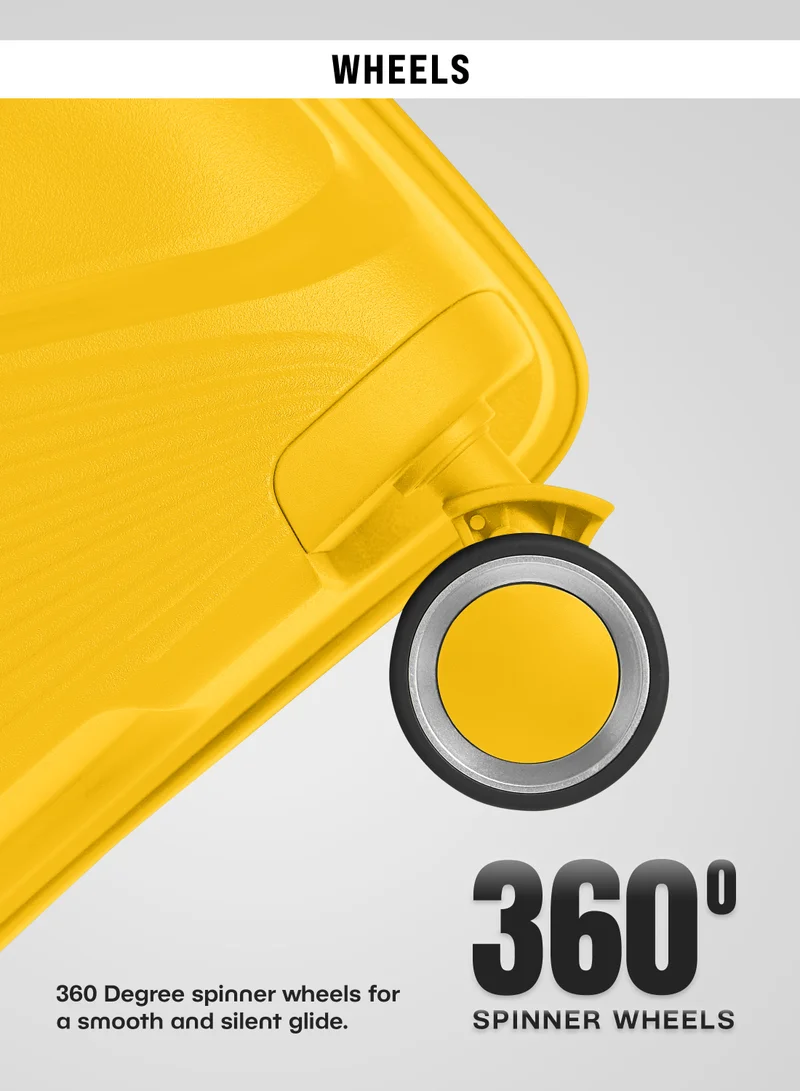 PARAJOHN Luggage Sets 3 Piece With Trolley Set With Lightweight Polypropylene Shell 8 Spinner Wheels For Travel Yellow