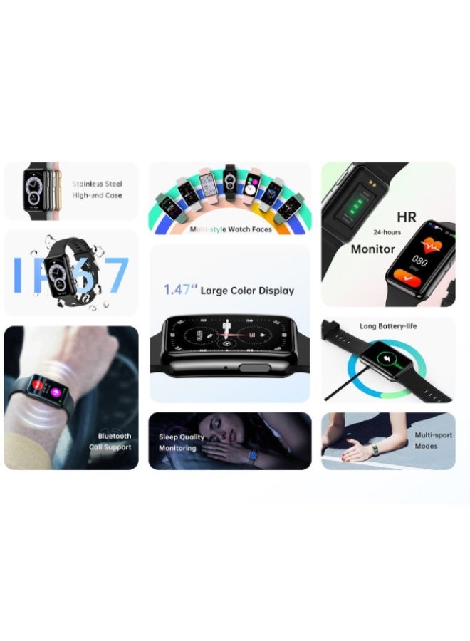 C6 PLUS Smart Watch 1.47" Full Touch Display, Bluetooth 5.1, Heart Rate & BP Monitor, Fitness Tracker, IP67 Waterproof – Unisex , Pink - Image 5