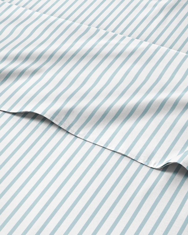 CGK Unlimited Striped Sheets Blue White Striped Sheets 1 Flat 1 Fitted 2 Pillowcases w Deep Pockets Wrinkle Fade Free Soft Breathable and Cooling Luxury Pinstripe Bedding Queen Size Bed Set - Image 2