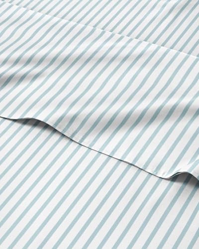 CGK Unlimited Striped Sheets Blue White Striped Sheets 1 Flat 1 Fitted 2 Pillowcases w Deep Pockets Wrinkle Fade Free Soft Breathable and Cooling Luxury Pinstripe Bedding Queen Size Bed Set - Image 1