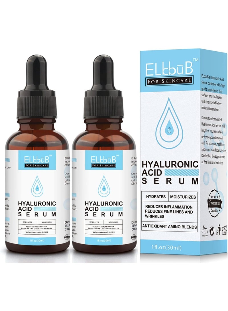 ELBBUB Hyaluronic Acid Serum -Anti-Aging, Moisturizing Wrinkle Serum for Erasing Fine Lines and Wrinkles Soft Hydrating Easy Absorption Anti Aging Serum 30ml * 2