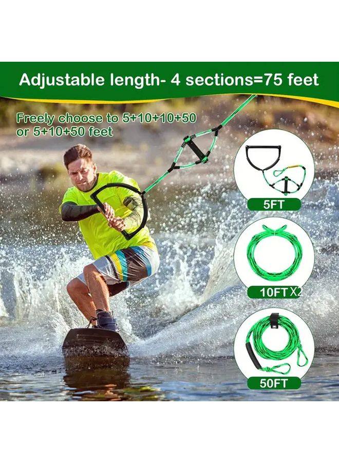 حبل تزلج على الماء أخضر 75 قدم مع مقبض خدعة مقاوم للحرارة لركوب الأمواج - Image 5