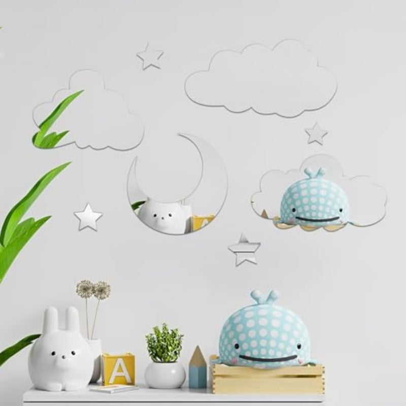Modern Simple Mirror Sticker Decoration, Acrylic Decorative Cloud Mirror Stickers, Stars, Clouds and Moons Decals, Suitable for 's Bedroom, Living Room, Nursery Decoration - Image 3