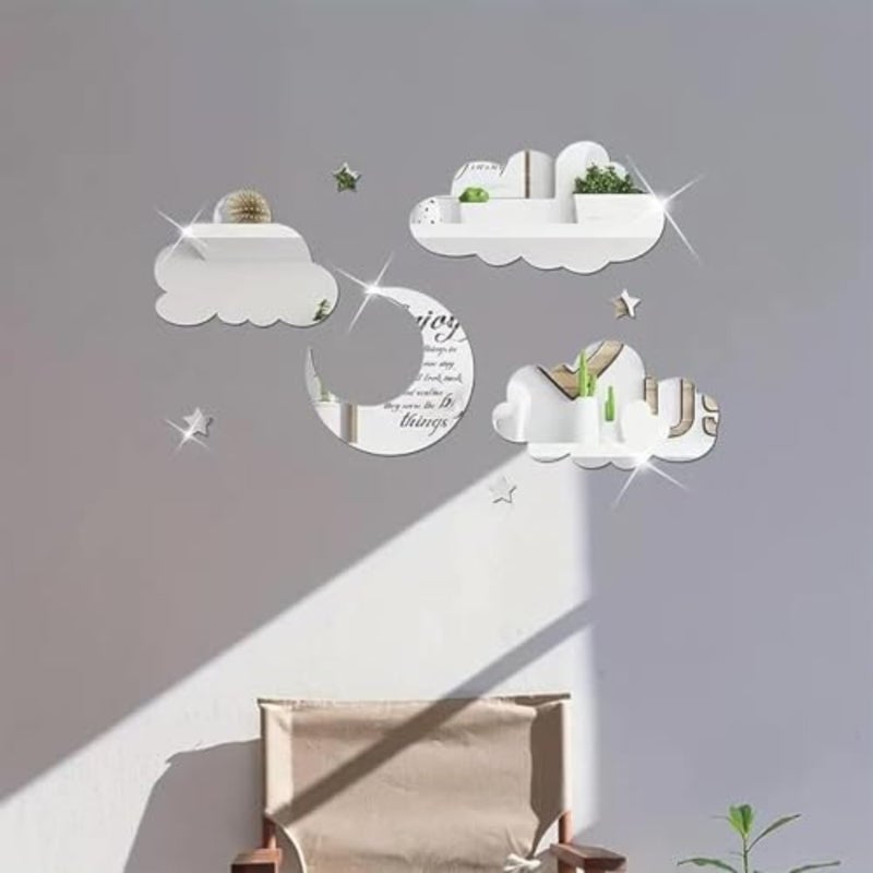Modern Simple Mirror Sticker Decoration, Acrylic Decorative Cloud Mirror Stickers, Stars, Clouds and Moons Decals, Suitable for 's Bedroom, Living Room, Nursery Decoration - Image 2