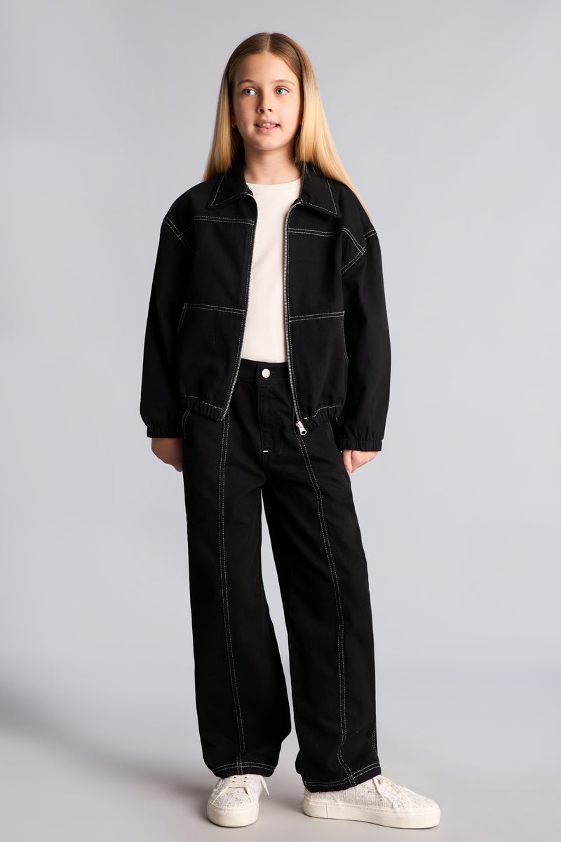DeFacto Black Girl Girl 100% Cotton Gabardine Zip-Up Shirt Jacket Casual - Image 2