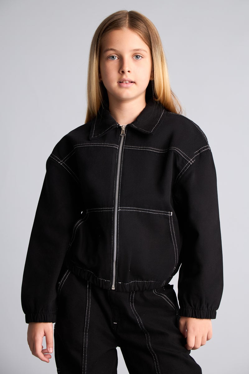 DeFacto Black Girl Girl 100% Cotton Gabardine Zip-Up Shirt Jacket Casual - Image 3