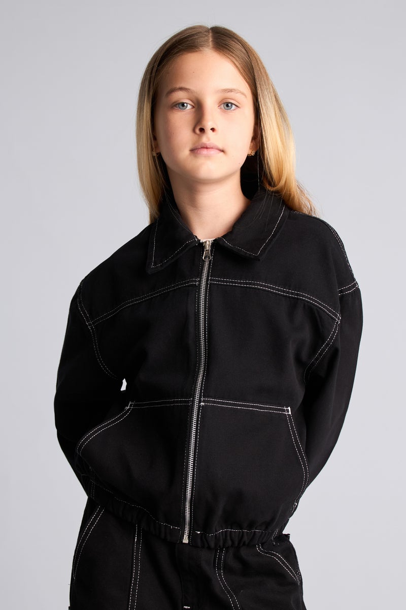DeFacto Black Girl Girl 100% Cotton Gabardine Zip-Up Shirt Jacket Casual - Image 4