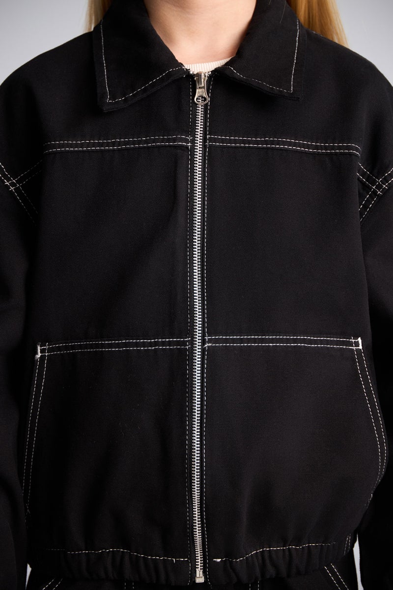 DeFacto Black Girl Girl 100% Cotton Gabardine Zip-Up Shirt Jacket Casual - Image 5