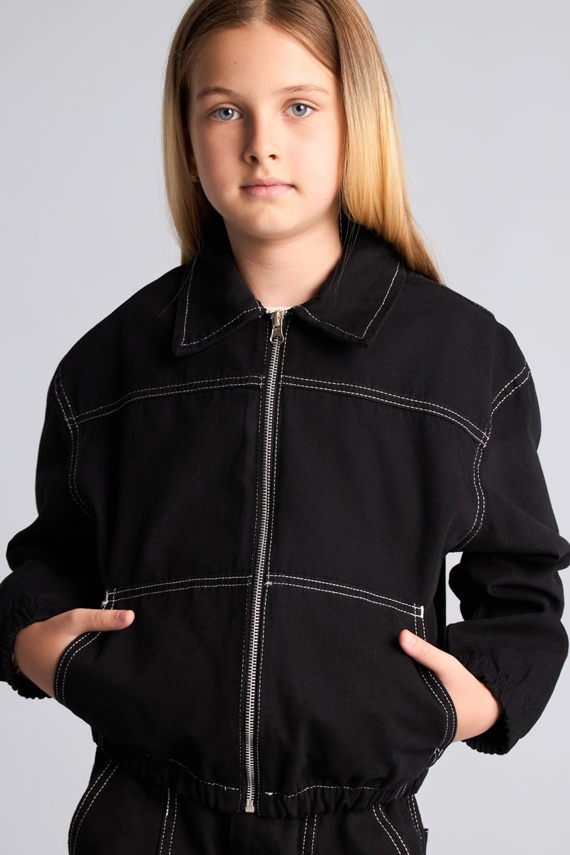 DeFacto Black Girl Girl 100% Cotton Gabardine Zip-Up Shirt Jacket Casual - Image 1