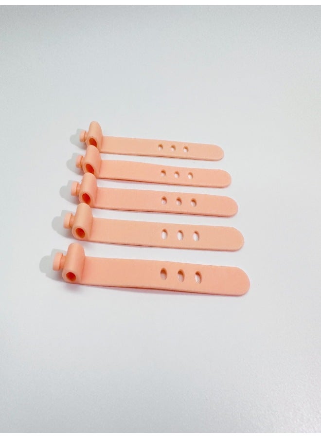 Loquat 3 Hole Anti-lost Earphone Soft Tape Data Cable Protective Cover Silicone Tape Organiser Wire Tie Storage Belt-Color:Orange Red (73mm Three Hole Oval Buckle) - Image 1