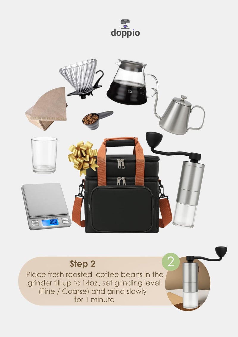 DOPPIO Premium Pour Over Coffee Maker Set – 8-Piece Home Barista Kit with Gooseneck Kettle, Dripper, Filter & Travel Bag | Manual Brewing Set for Fresh & Flavorful Coffee Anywhere - Image 5