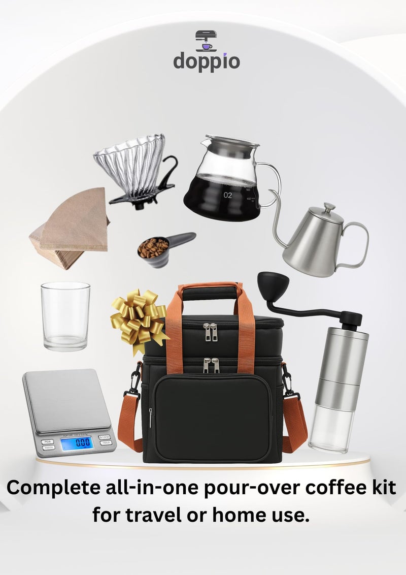 DOPPIO Premium Pour Over Coffee Maker Set – 8-Piece Home Barista Kit with Gooseneck Kettle, Dripper, Filter & Travel Bag | Manual Brewing Set for Fresh & Flavorful Coffee Anywhere - Image 2