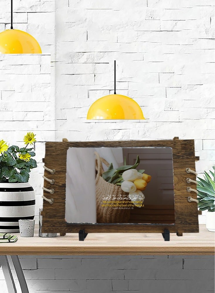 Service Zone Protective Printed White Rectangle Shape Marble Photo Frame for Table Top Quaran Aayat  - Image 1