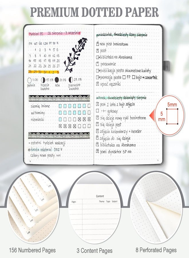 OMEYA Bullet Dotted Journal Notebook 3 Pack, A5 Dotted Journal with 120gsm Paper, Leather Dotted Notebook, Hardcover Dot Grid Notebook Each with 156 Nmubered Pages, Dot Journal for Women, Men 5.75" × 8.38" - Image 3