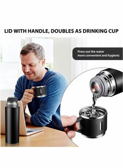 Excefore Water Bottle 500ml Vacuum Flask, Insulated Travel Mug with Leakproof Lid and Handle, Reusable Drinks Bottles Stays Coffee Tea Hot and Cold Up to 12 Hours for Work Sports Camping Cycling, Black  - Image 2