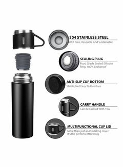 Excefore Water Bottle 500ml Vacuum Flask, Insulated Travel Mug with Leakproof Lid and Handle, Reusable Drinks Bottles Stays Coffee Tea Hot and Cold Up to 12 Hours for Work Sports Camping Cycling, Black  - Image 5