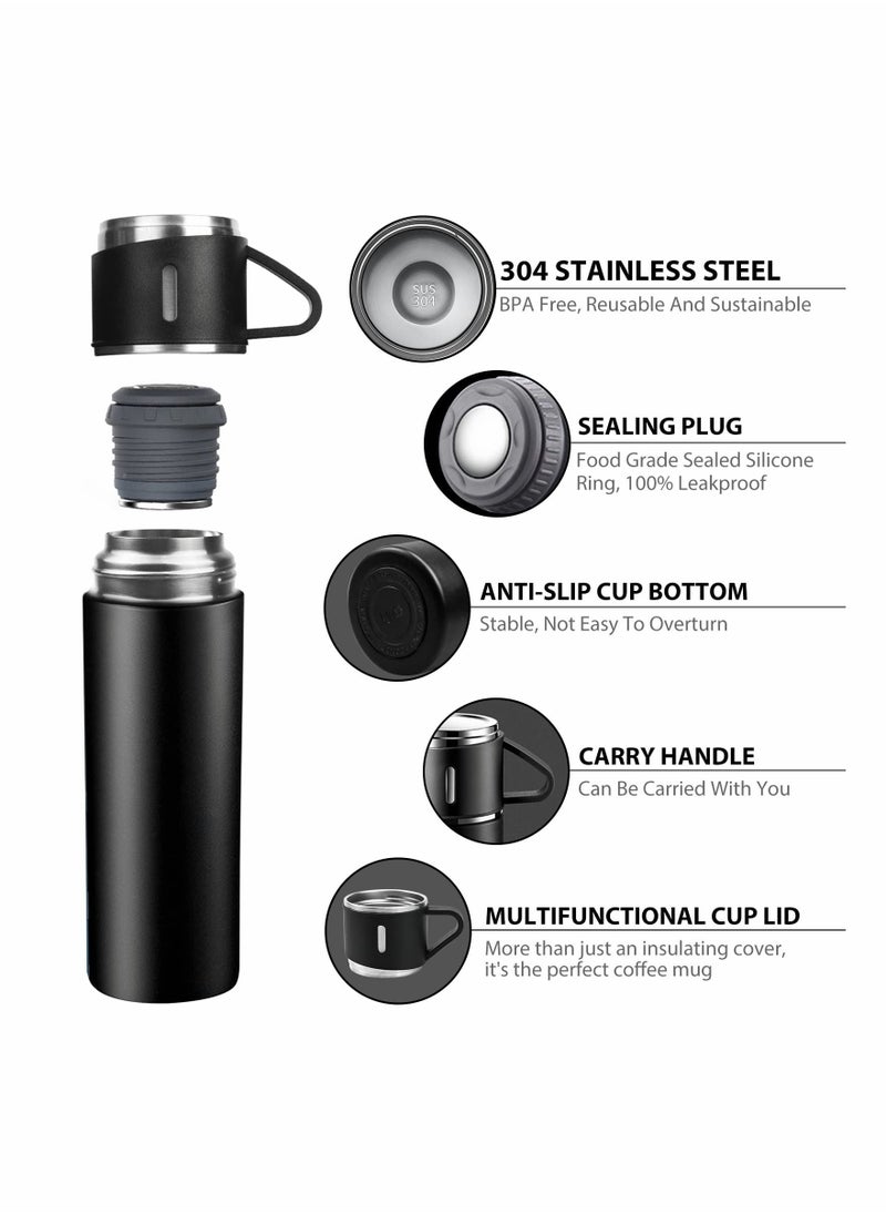 Excefore Water Bottle 500ml Vacuum Flask, Insulated Travel Mug with Leakproof Lid and Handle, Reusable Drinks Bottles Stays Coffee Tea Hot and Cold Up to 12 Hours for Work Sports Camping Cycling, Black  - Image 5
