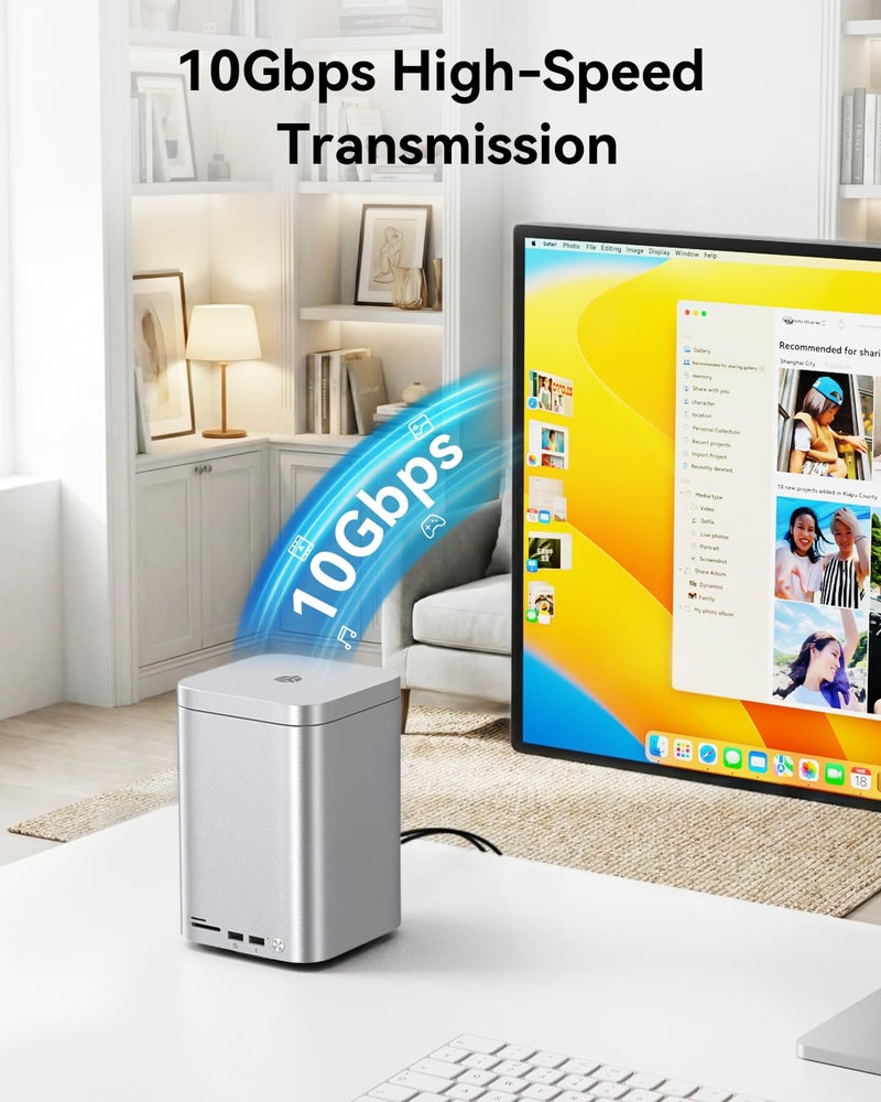 Yottamaster 2 Bay 10Gbps RAID Enclosure – Supports 2.5"/3.5" HDD/SSD Up to 56TB, Built-in NVMe SSD Slot, Docking Station with SD/TF Card Reader for Mac mini M4/PC/Laptop - Image 4