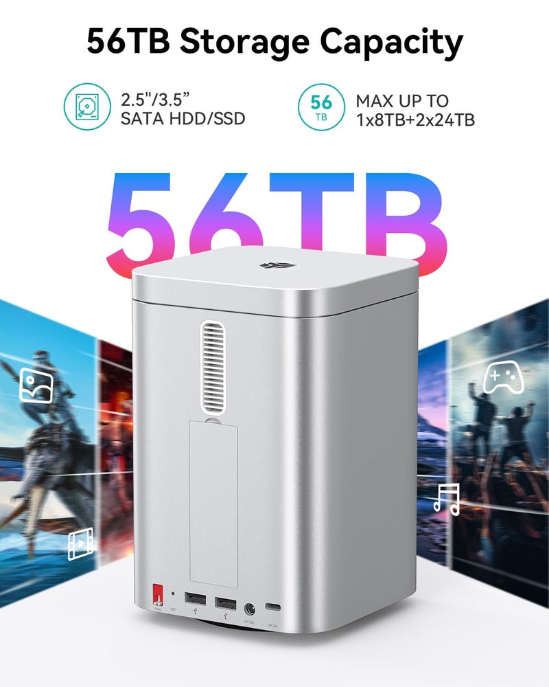 Yottamaster 2 Bay 10Gbps RAID Enclosure – Supports 2.5"/3.5" HDD/SSD Up to 56TB, Built-in NVMe SSD Slot, Docking Station with SD/TF Card Reader for Mac mini M4/PC/Laptop - Image 2