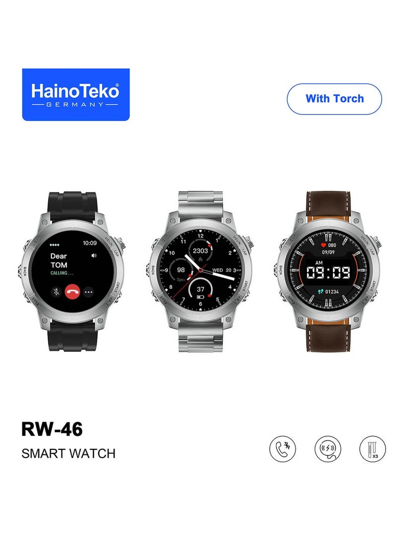 Haino Teko - Haiino Teko Germany RW46 Roundshape AMOLED Display Smart Watch With Built inTorch 3 Pair Straps and Wireless Charger Designed For Gents and Boys Silver - Image 1