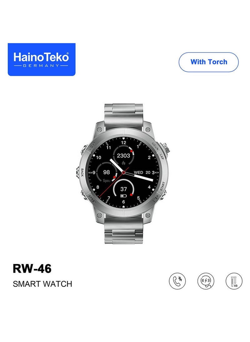Haino Teko - Haiino Teko Germany RW46 Roundshape AMOLED Display Smart Watch With Built inTorch 3 Pair Straps and Wireless Charger Designed For Gents and Boys Silver - Image 1