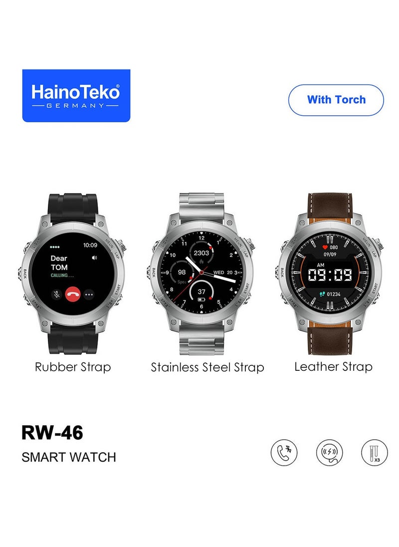 Haino Teko - Haiino Teko Germany RW46 Roundshape AMOLED Display Smart Watch With Built inTorch 3 Pair Straps and Wireless Charger Designed For Gents and Boys Silver - Image 1