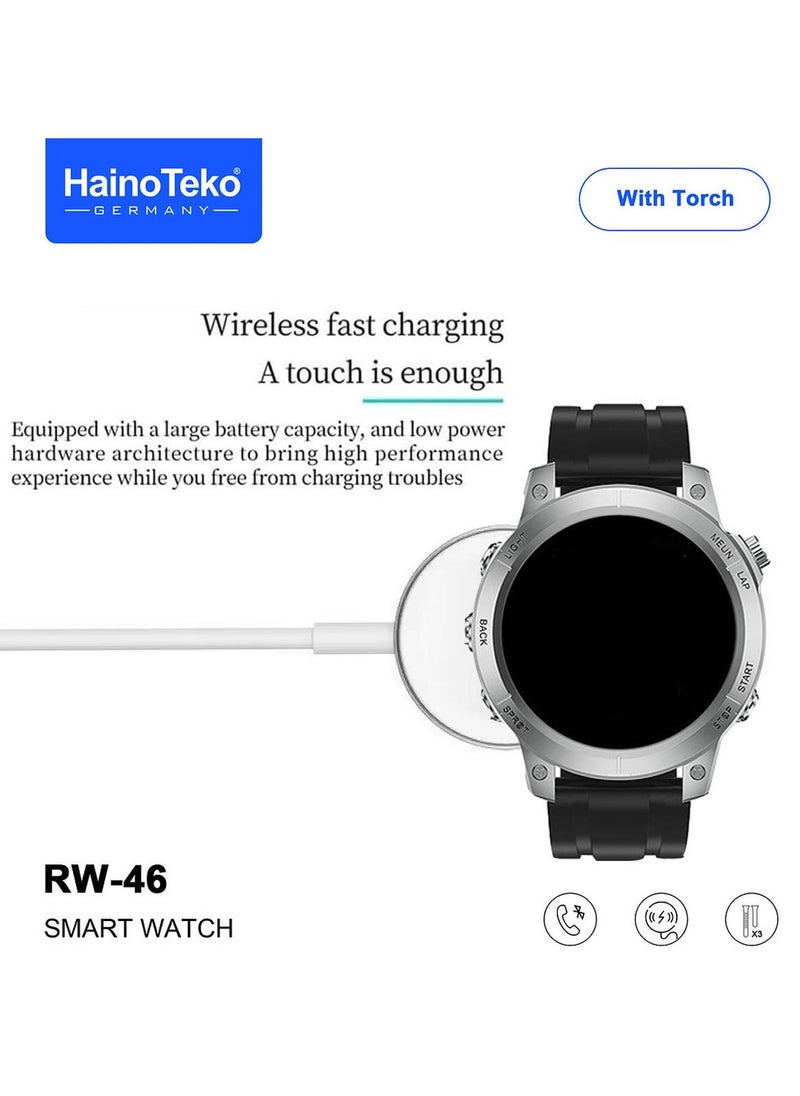 Haino Teko - Haiino Teko Germany RW46 Roundshape AMOLED Display Smart Watch With Built inTorch 3 Pair Straps and Wireless Charger Designed For Gents and Boys Silver - Image 1