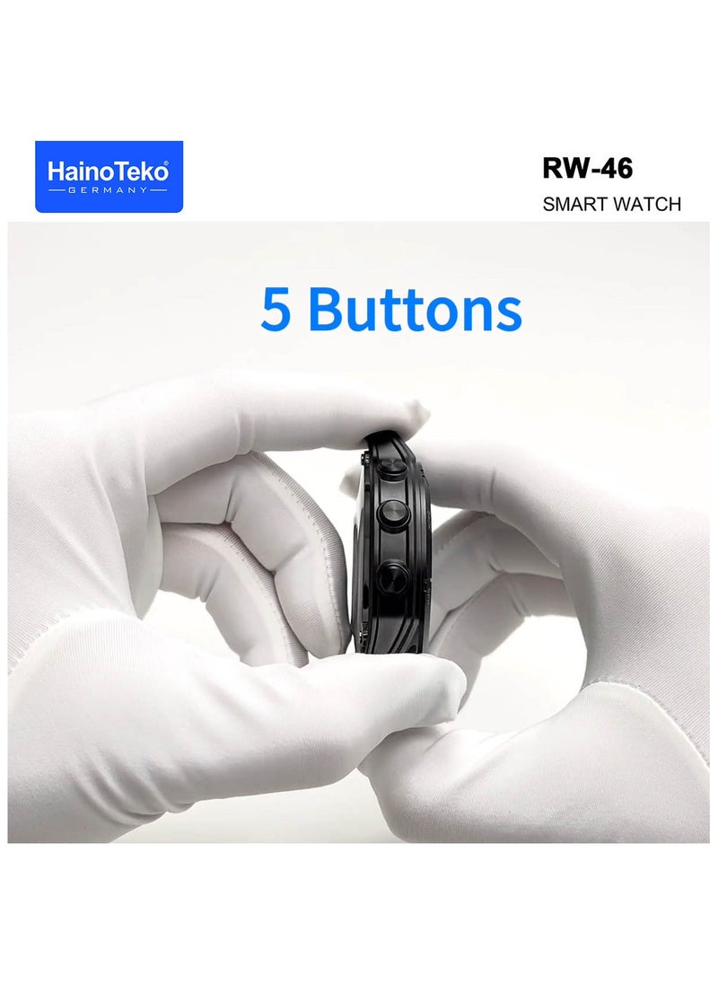 Haino Teko - Haiino Teko Germany RW46 Roundshape AMOLED Display Smart Watch With Built inTorch 3 Pair Straps and Wireless Charger Designed For Gents and Boys Silver - Image 1