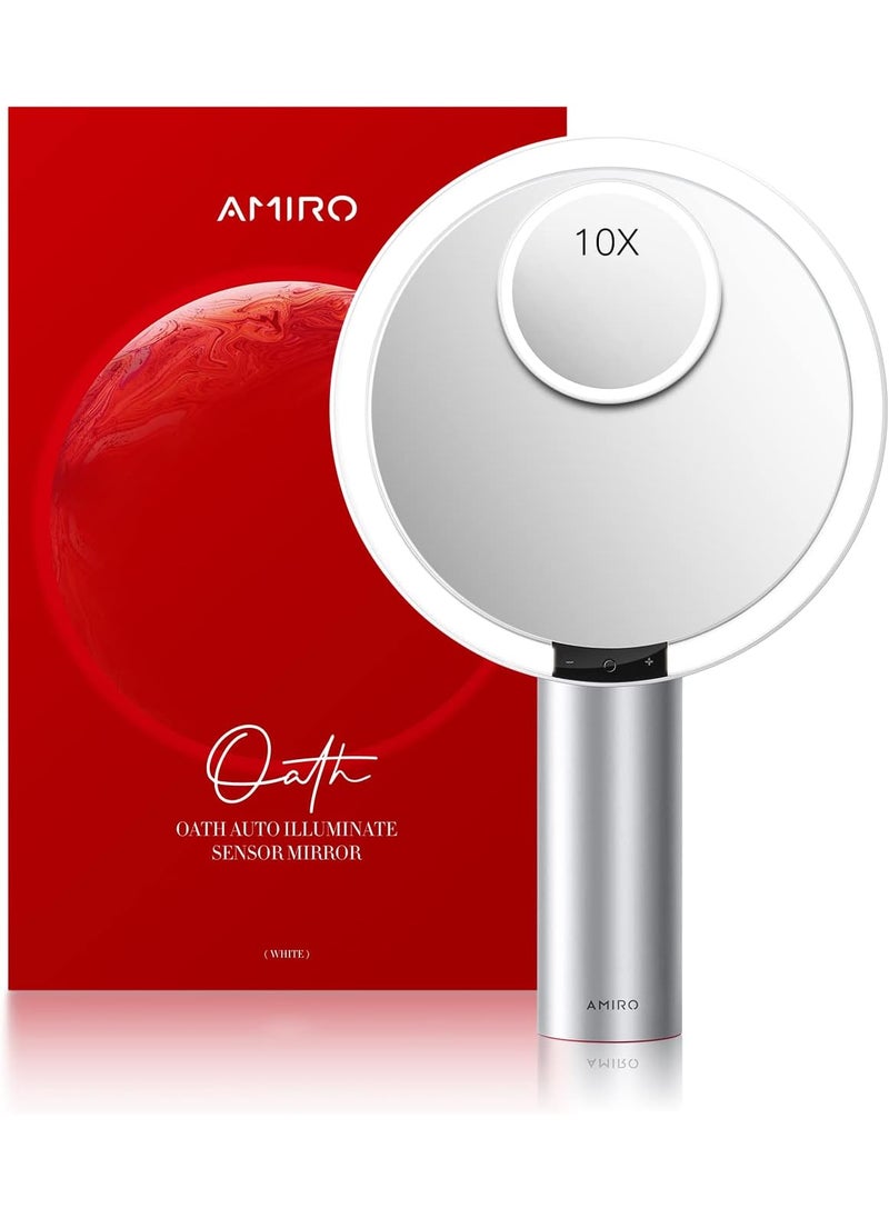 AMIRO AMIRO 9" Lighted Makeup Mirror with Smart Sensor & Touch-Control, 3 Colors & 6 Brightness, Rechargeable & Cordless, Memory Function, Free Rotation, Gift for Woman - White 