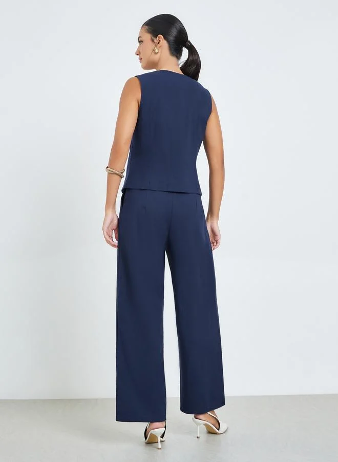 Styli Navy Blue Navy Blue Sleeveless Waistcoat and Pants Co-Ords for Women | Best Price UAE