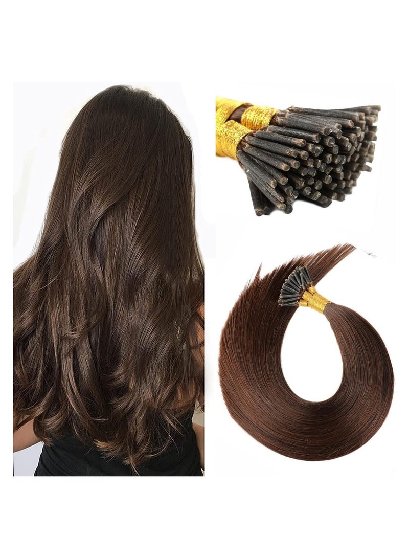 Estelle I Tip Hair Extensions Human Hair Extensions I Tip Human Hair Pre Bonded Hair Extensions Real Human Hair Invisible Dark Brown 18inch 100g 1g/s 100s/Pack... - Image 1