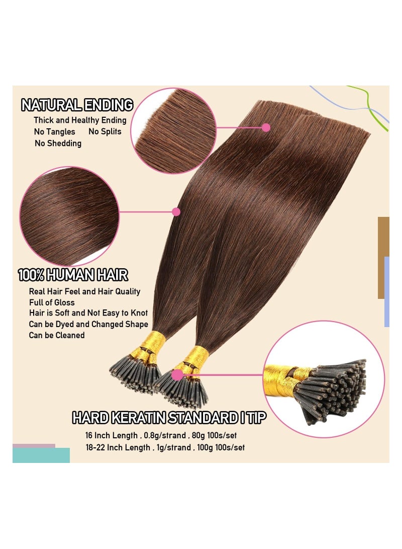 Estelle I Tip Hair Extensions Human Hair Extensions I Tip Human Hair Pre Bonded Hair Extensions Real Human Hair Invisible Dark Brown 18inch 100g 1g/s 100s/Pack... - Image 5