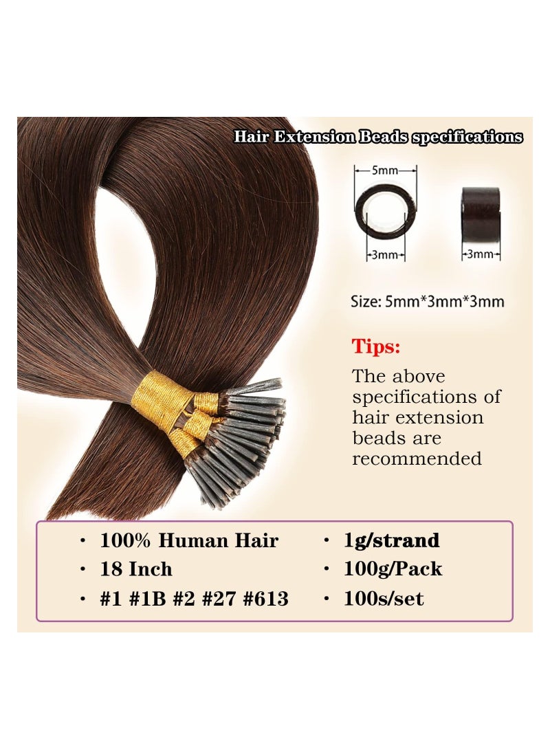 Estelle I Tip Hair Extensions Human Hair Extensions I Tip Human Hair Pre Bonded Hair Extensions Real Human Hair Invisible Dark Brown 18inch 100g 1g/s 100s/Pack... - Image 3