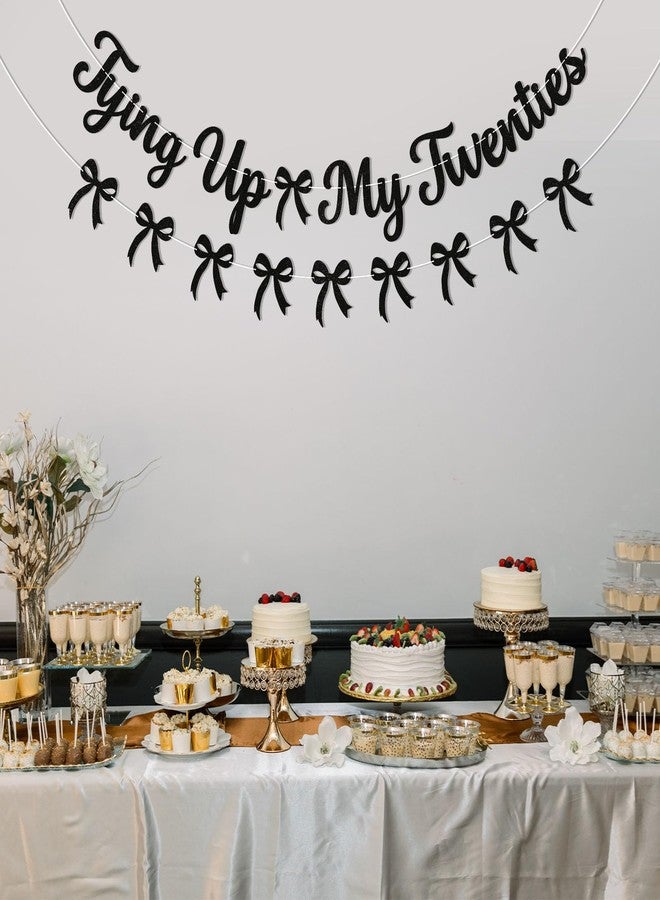 Ramciyo Tying up My Twenties Banner and Black Bow Garland, Happy 30th Birthday Banner, Cheers to 30 Years 30th Birthday Party Decorations for Women Black Glitter - Image 4