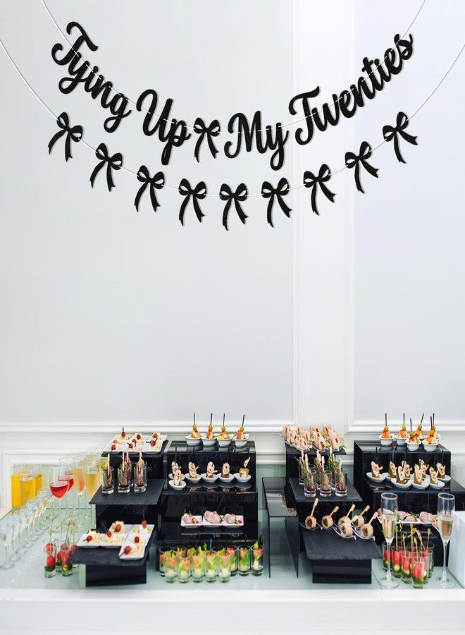 Ramciyo Tying up My Twenties Banner and Black Bow Garland, Happy 30th Birthday Banner, Cheers to 30 Years 30th Birthday Party Decorations for Women Black Glitter - Image 5