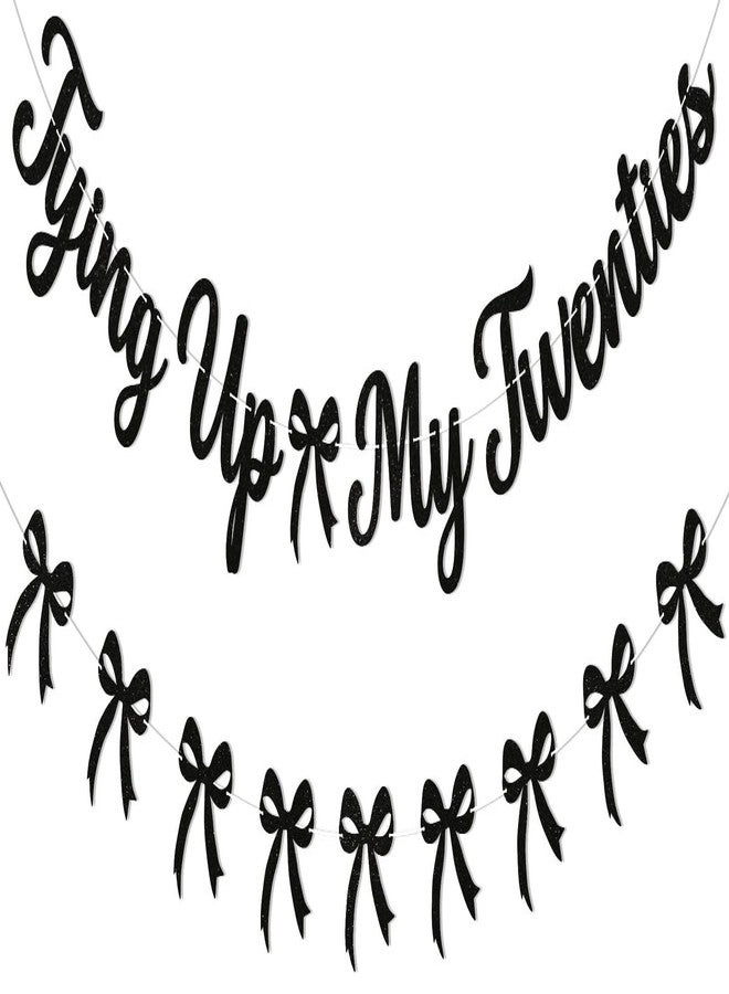 Ramciyo Tying up My Twenties Banner and Black Bow Garland, Happy 30th Birthday Banner, Cheers to 30 Years 30th Birthday Party Decorations for Women Black Glitter - Image 1