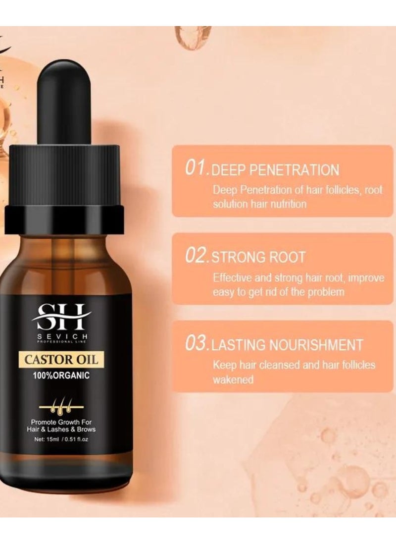 Sevich - Pure Castor Oil Hair Care Essential Oil for Hair Eyebrow and Eyelashes Scalp Care Essential Moisturizer Natural Organic Castor Oil Hair Growth Serum Natural Thick Hair Fast Growth Hair Serum 15 ml - Image 1