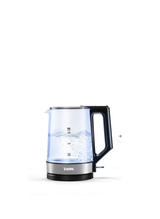 TANK Tank Glass Kettle, 1.7L Capacity, 1850 Watts, Black, KG-2318 - 2 Year Warranty