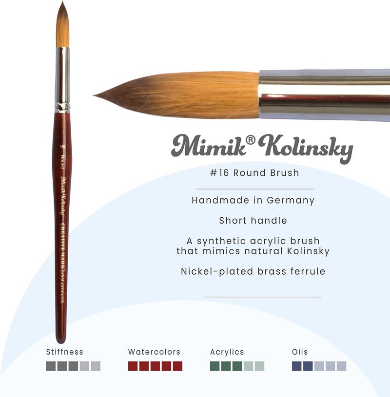 Creative Mark Mimik Kolinsky Watercolor Brush - # 16 Round - Short Handle Synthetic Paint Brush - Handmade in Germany - Synthetic Sable Paint Brushes for Professional Artists - Animal-Friendly - Image 2