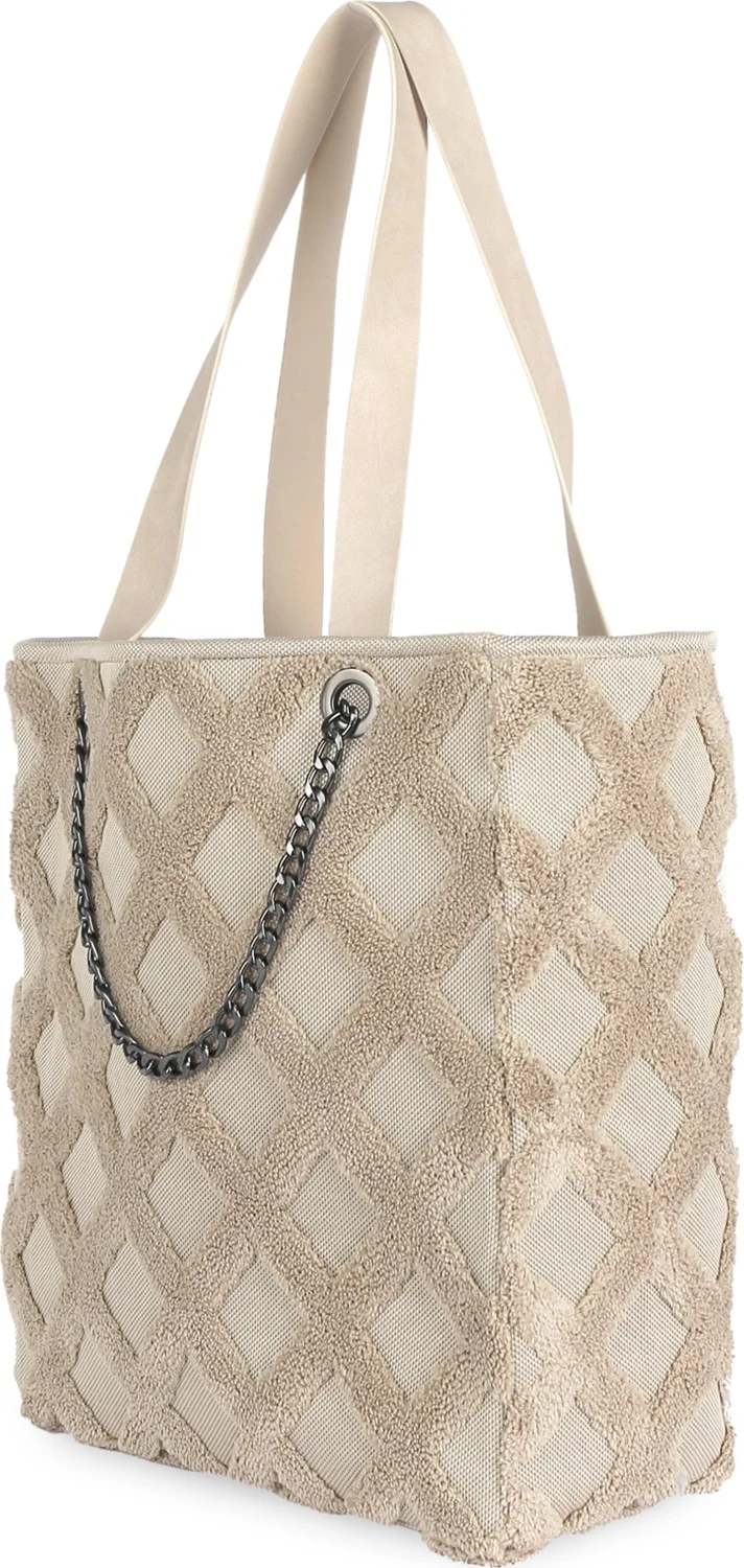 هامور Dough Women's Fabric Hand and Shoulder Bag Tweed Natural Fur Plush Knitted Handbag