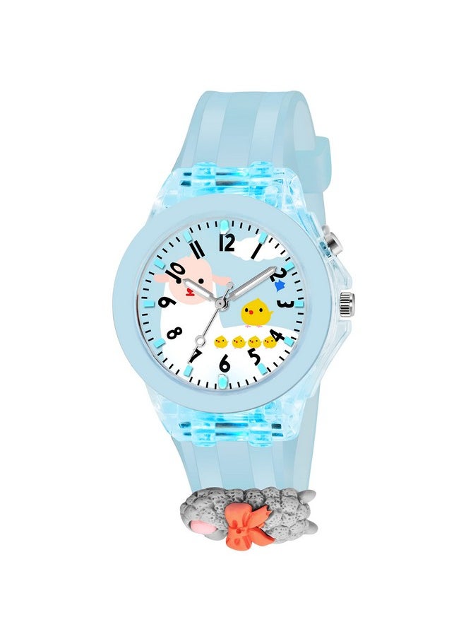 Shocknshop Shocknshop Nylon Led Luminous Child Kids Children Cute Cartoon Multi Color Lights Analogue Watch For Girls (Sheep Blue Colored Dial & Strap) -W327  - Image 1