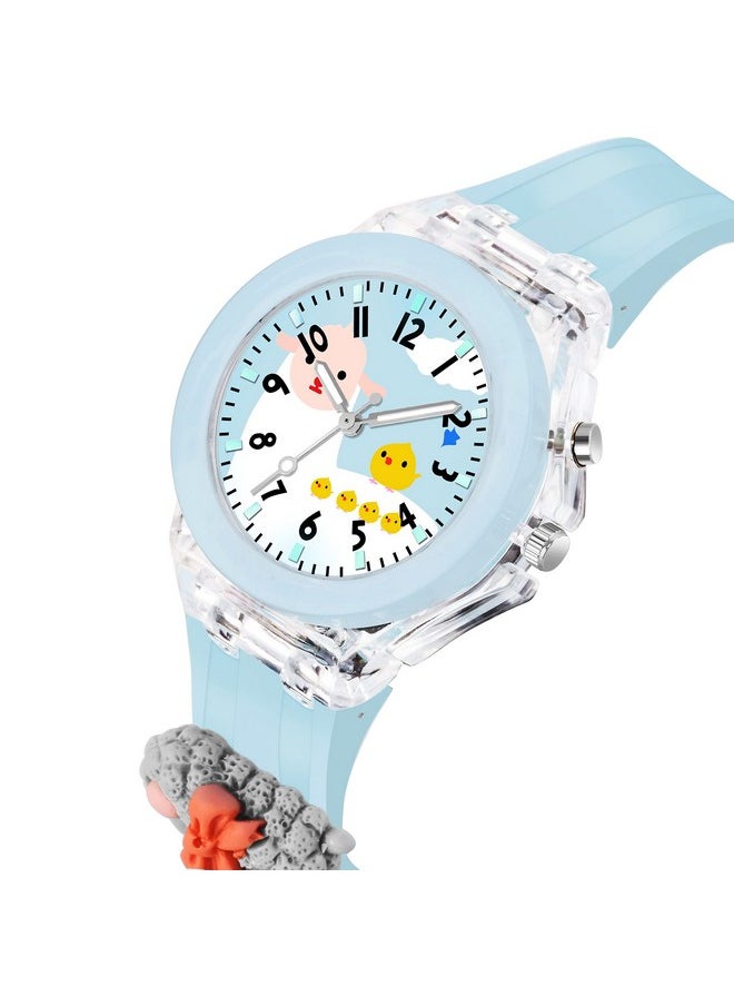 Shocknshop Shocknshop Nylon Led Luminous Child Kids Children Cute Cartoon Multi Color Lights Analogue Watch For Girls (Sheep Blue Colored Dial & Strap) -W327  - Image 2